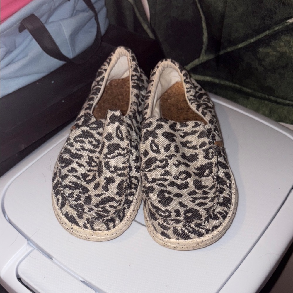 Hey Dude Black and Cream Leopard Print Flats